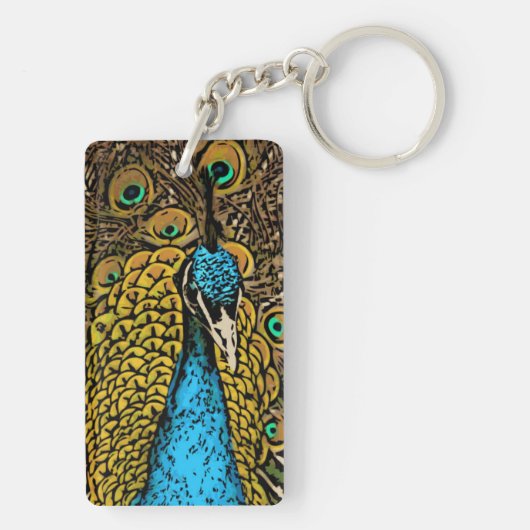 Pfau-Pracht-Illustration Schlüsselanhänger (Rückseite)