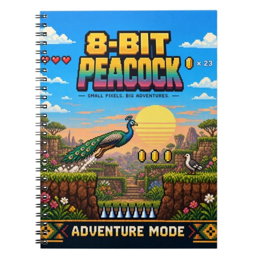 Pfau, Retro-8-Bit-Pixelkunst Notizblock (Vorderseite)