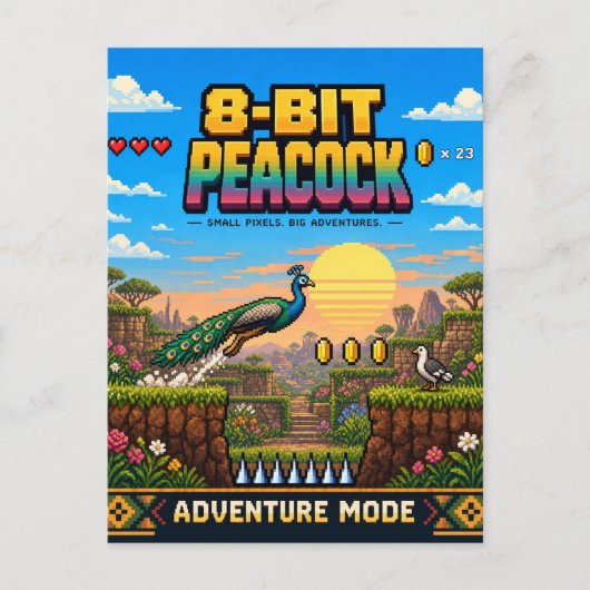 Pfau, Retro-8-Bit-Pixelkunst Postkarte (Vorderseite)