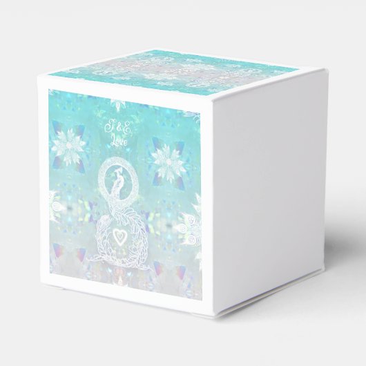 Pfau romantische Hochzeit, Herz und Aqua Blau Geschenkschachtel (Rückseite)