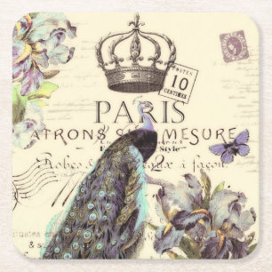 Pfau Royal Paris Rechteckiger Pappuntersetzer