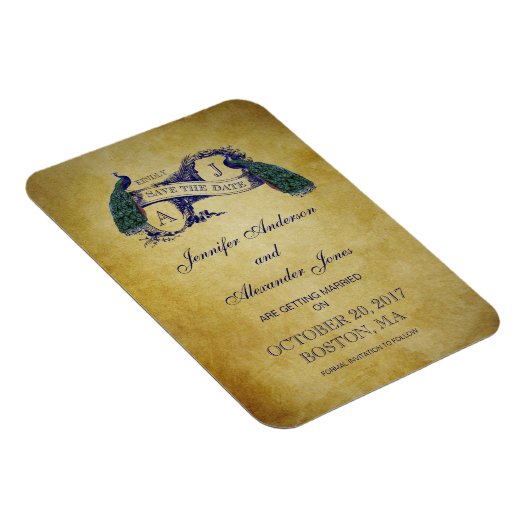 Pfau rustikal Save the Date Magnet (Rechte Seite)