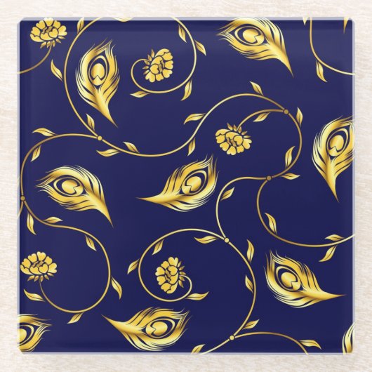 Pfau-Sari-Muster Glasuntersetzer (Vorderseite)