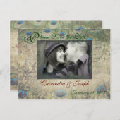 Pfau Save the Date Foto Postkarte (Vorne/Hinten)