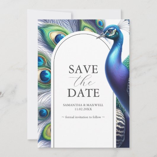 Pfau Save the Date Hochzeitsankündigungen (Vorderseite)