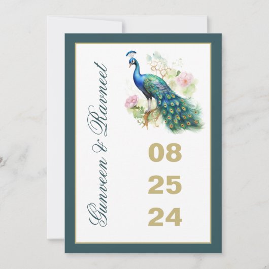 Pfau Save the Date Pfauenhochzeit Einladung (Vorderseite)