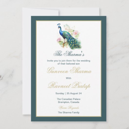 Pfau Save the Date Pfauenhochzeit Einladung (Rückseite)