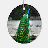 Pfau schöne Federn Kunstfarben Keramik Ornament (Links)