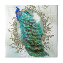 Pfau schöne Türkis Vintage Shabby Vogel