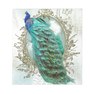 Pfau schöne Türkis Vintage Shabby Vogel Notizblock