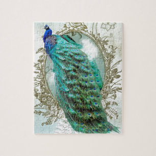 Pfau schöne Türkis Vintage Shabby Vogel Puzzle