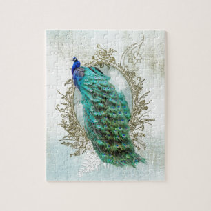 Pfau schöne Türkis Vintage Shabby Vogel Puzzle