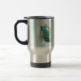 Pfau schöne Türkis Vintage Shabby Vogel Reisebecher
