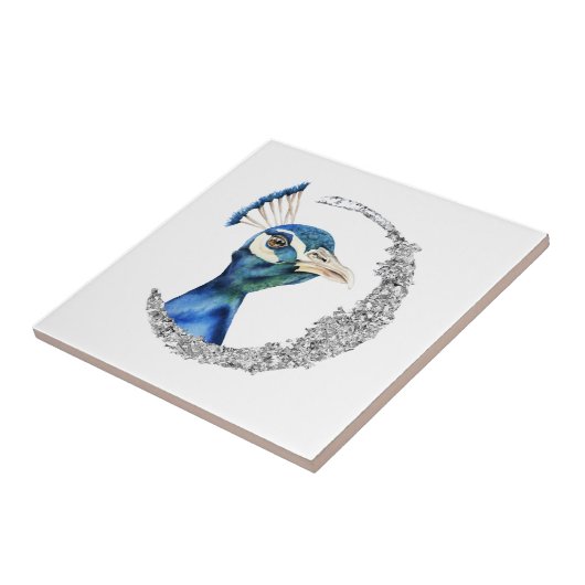 Pfau-silberner Glitzer-Mond Fliese (Seite)