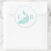 Pfau Silhouette #4 Couple 2 Initialmonogramm F Runder Aufkleber (Tasche)