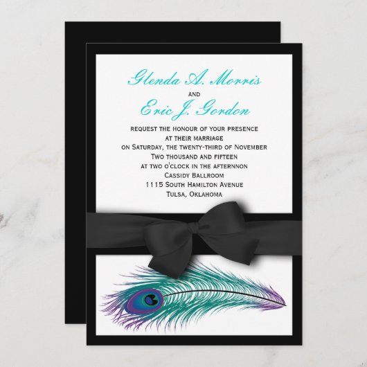 Pfau-Smokings-Hochzeits-Einladung Einladung (Vorne/Hinten)