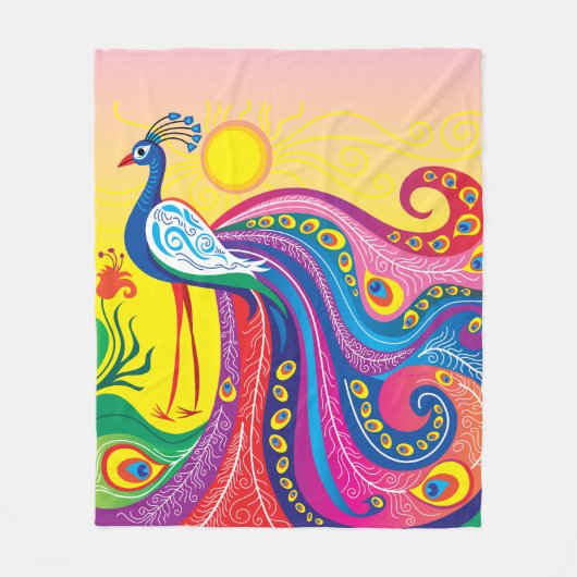 Pfau-Sonnenaufgang Fleecedecke (Vorderseite)