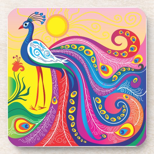 Pfau-Sonnenaufgang Getränkeuntersetzer (Vorderseite)