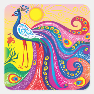 Pfau-Sonnenaufgang Quadratischer Aufkleber
