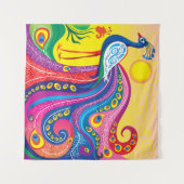 Pfau-Sonnenaufgang Wandteppich (Vorderseite (Horizontal))