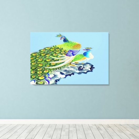 Pfau Stehend 3 gewrackt Leinwanddruck (Insitu (Holzboden))