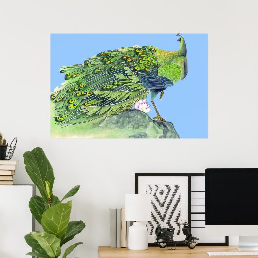 Pfau Stehendes Poster Zeichne 2 (Heimbüro)