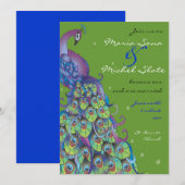 Pfau Thema Hochzeit Einladung Grün Blatt (Vorne/Hinten)