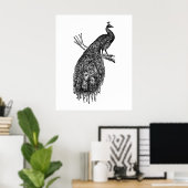 Pfau, Tuschezeichnung. Poster (Heimbüro)