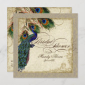 Pfau-u. Feder-Brautparty laden Taupe ein Einladung (Vorne/Hinten)