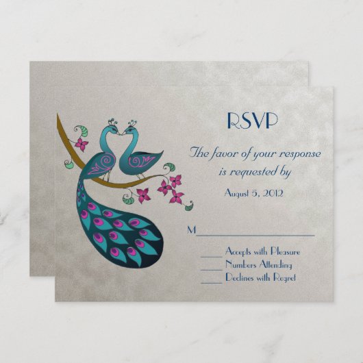 Pfau-UAWG, silber RSVP Karte (Vorne/Hinten)