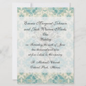 Pfau und aquamarine Damasehe Einladung (Rückseite)