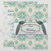 Pfau und aquamarine Damasehe Einladung (Vorne/Hinten)