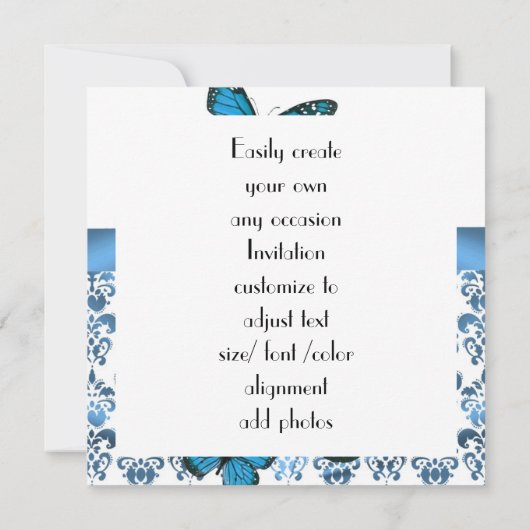 Pfau und Blauschmetterlinge Einladung (Rückseite)