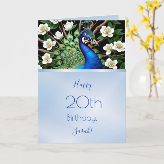 Pfau und Blume Karte (Gelbe Blume)