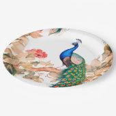 Pfau- und Blumen-Papierpartyplatten Pappteller (Schrägansicht)