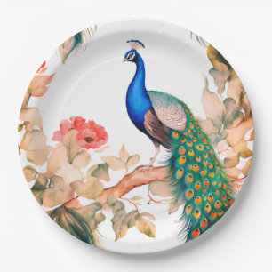 Pfau- und Blumen-Papierpartyplatten Pappteller
