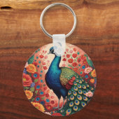 Pfau und Blumen Schlüsselanhänger (Vorderseite)