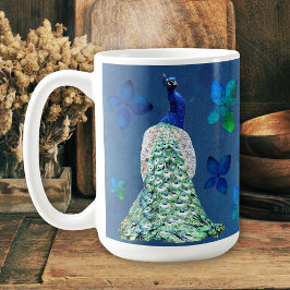 Pfau und Blüten mit Inspirationsgedicht Kaffeetasse