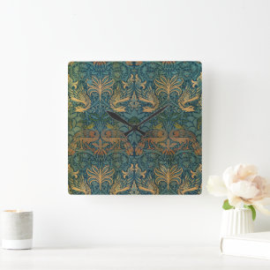 Pfau und Drache, 1878 von William Morris Quadratische Wanduhr
