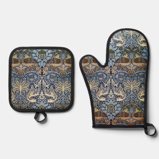 Pfau und Drache, William Morris Ofenhandschuh & Topflappen-Set (Vorderseite)