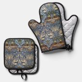 Pfau und Drache, William Morris Ofenhandschuh & Topflappen-Set (Vorderseite/Rückseite)