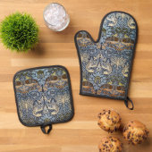 Pfau und Drache, William Morris Ofenhandschuh & Topflappen-Set (Oben Unten)
