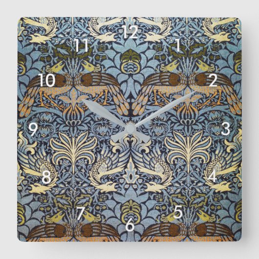 Pfau und Dragon, William Morris Quadratische Wanduhr (Vorderseite)