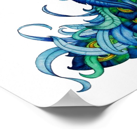 Pfau- und Dragonfly-Design Poster (Ecke)