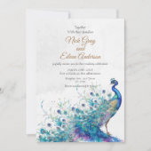 Pfau und Feather Wedding Einladung (Vorderseite)