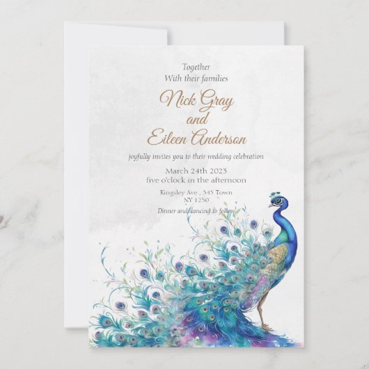 Pfau und Feather Wedding Einladung (Vorderseite)