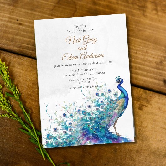 Pfau und Feather Wedding Einladung