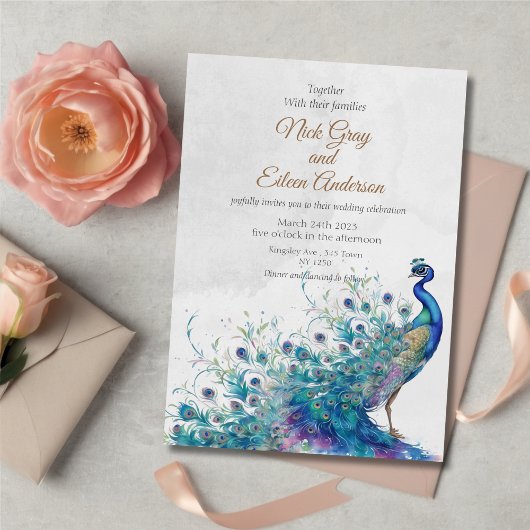 Pfau und Feather Wedding Einladung
