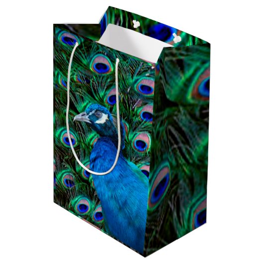 Pfau und Feder Mittlere Geschenktüte (Rückseite Schrägansicht)