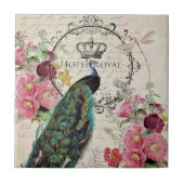 Pfau und Frühlingsblumen Fliese (Vorderseite)